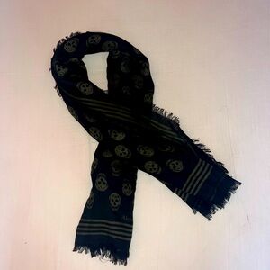 Alexander McQueen chiffon silk dark green skull scarf. Never worn